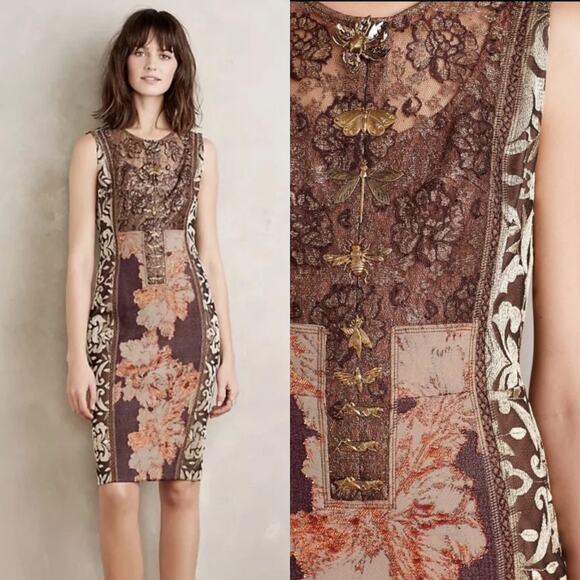 Byron Lars Beauty Mark Dresses & Skirts - Byron Lars Talma Brocade Sheath Dress Embellished Sleeveless Sz 4 Anthropologie
